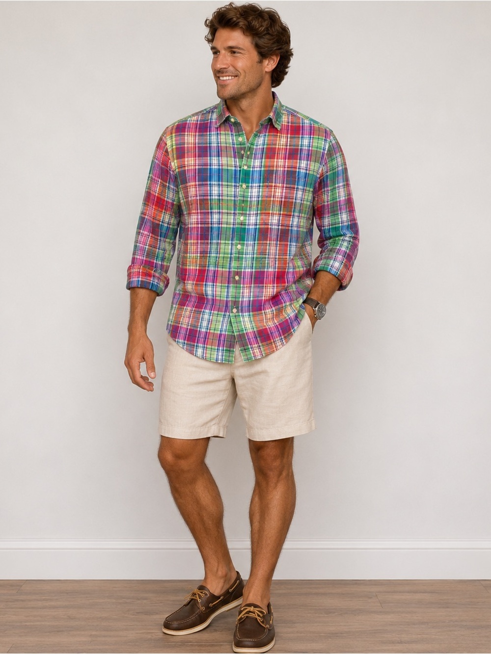 Tommy Bahama 100% Linen Plaid Button Front Shirt Men's Large L Multicolor EUC
